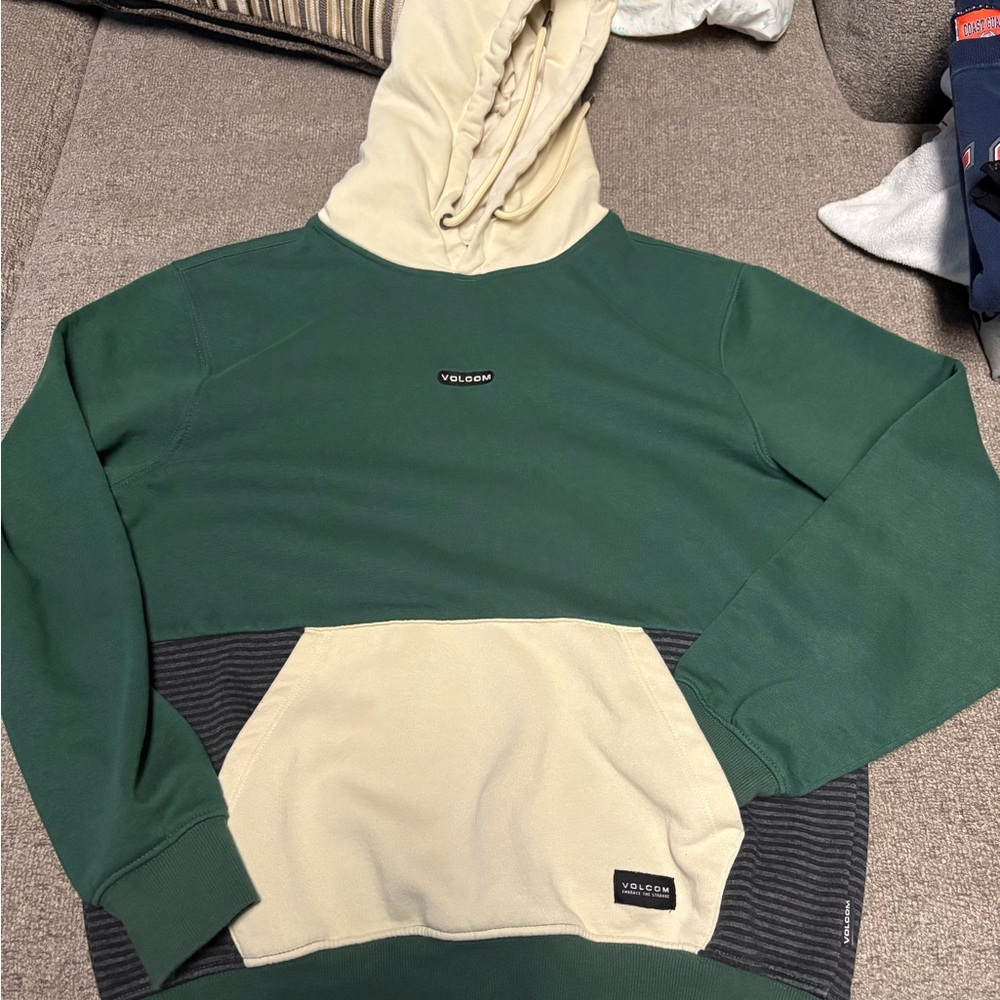 Volcom Cream and Green Hoodie
